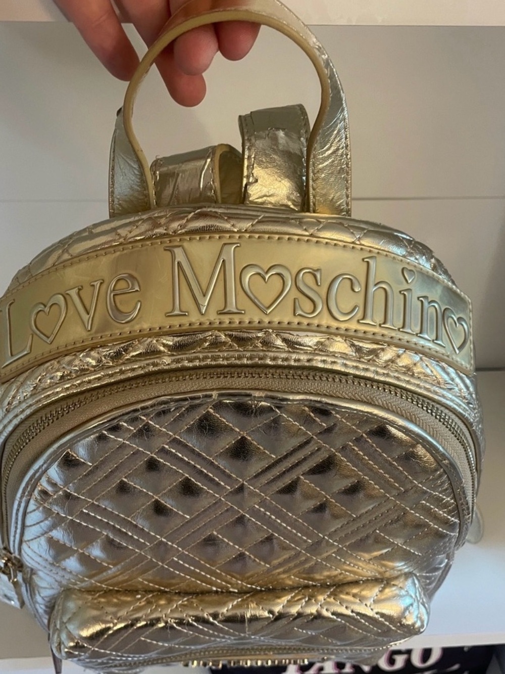 Love Moschino Metallic Gold Quilted Mini Backpack